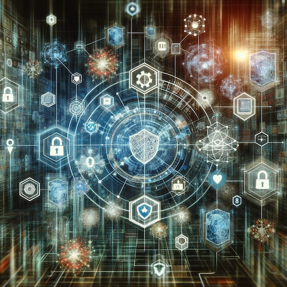 DALL·E 2023-12-05 16.22.29 - A digitalized and abstract representation of fraud prevention management and customer experience. The image focuses on intricate data structures, incl